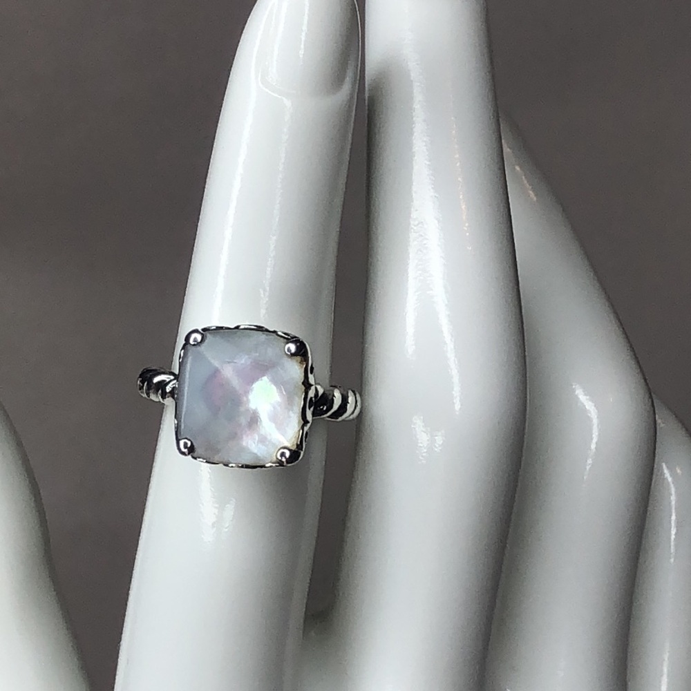 PANDORA Sincerity Twisted Sterling Silver Mother Of Pearl Cushion Cut Ring 50 5 - Picture 7 of 16